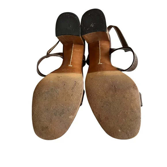 Women's Prada Brown Patent Leather Wood Heel Sandals Size 9 - Picture 10 of 11